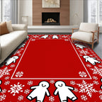 Red White Gingerbread Snowflakes Border Rug