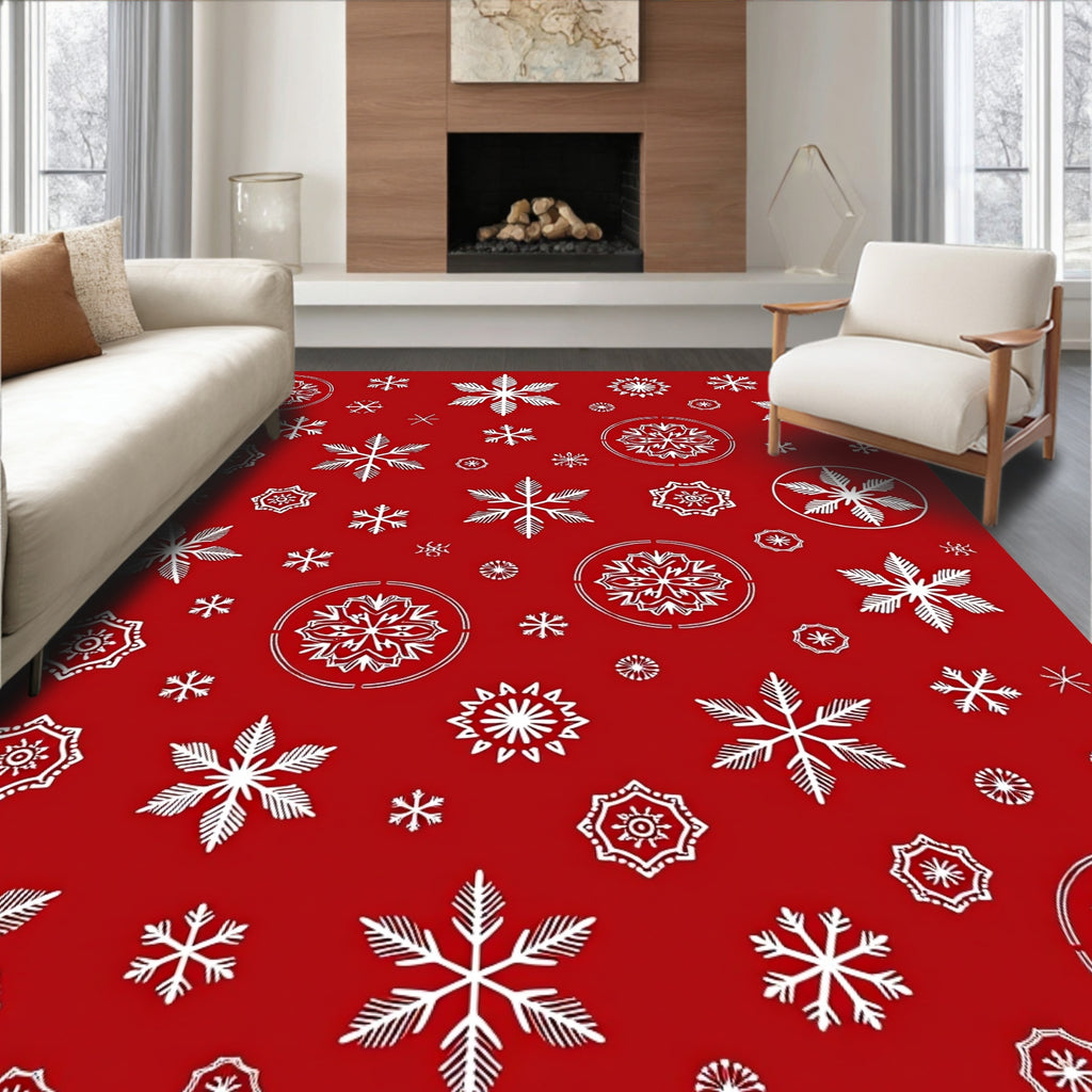 Crimson White Snowflake Medley Rug