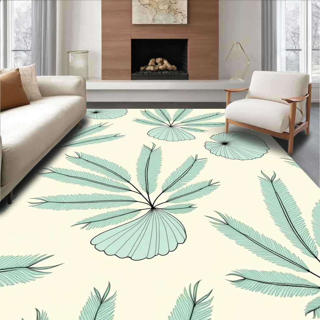 Pale Green Fern Leaf Repeat Rug