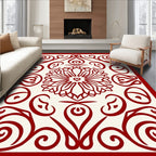 Crimson Floral Heart Medallion Swirls Rug