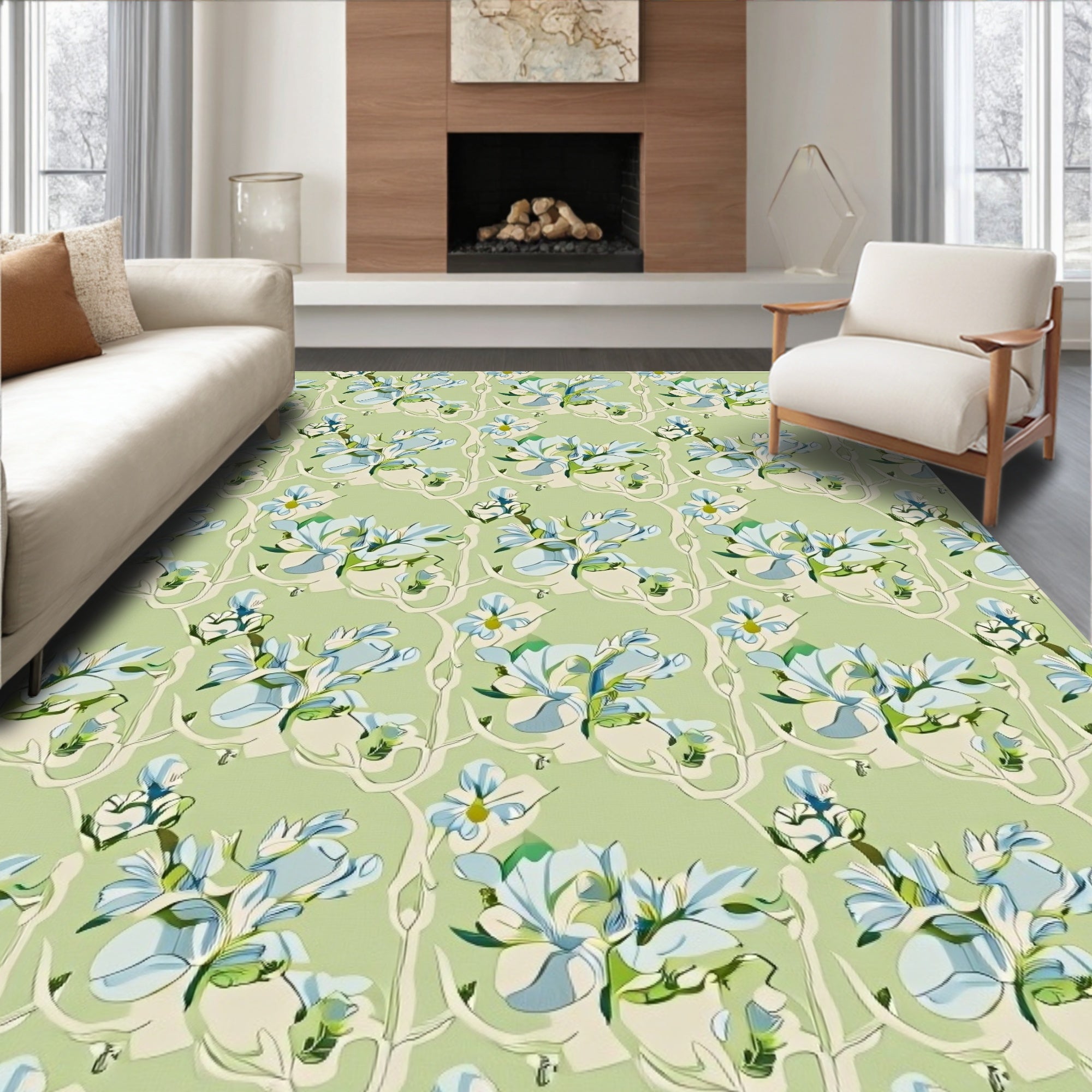 Soft Pastel Floral Vine Arrangement Rug