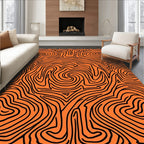 Orange Black Abstract Swirl Lines Rug