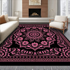 Hot Pink Mandala Floral Black Rug