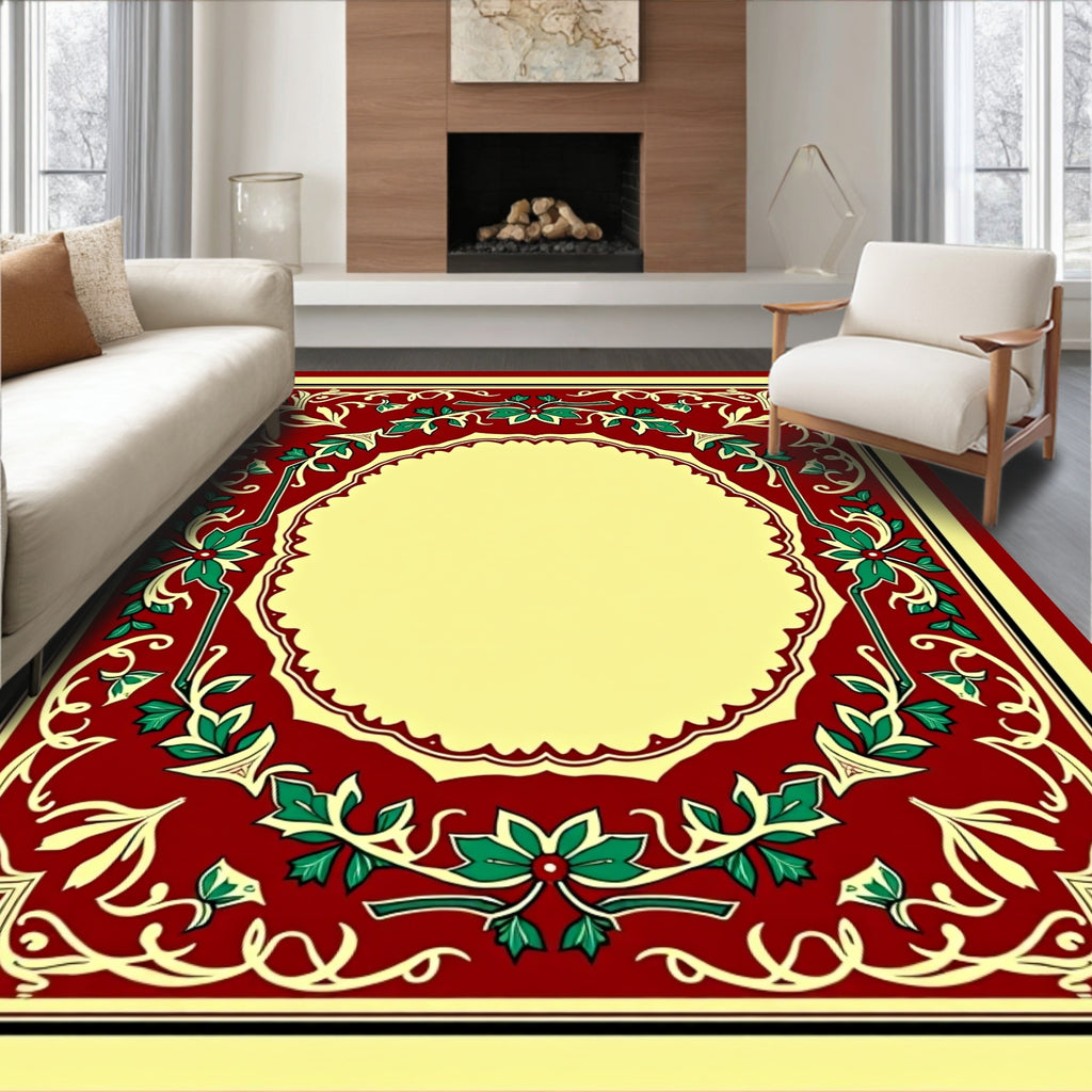 Crimson Green Floral Arch Frame Rug