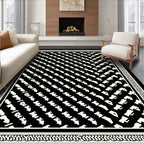 Black and Ivory Diagonal Abstract Rug