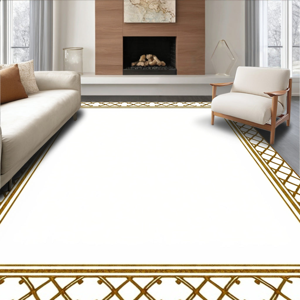 Golden Interlocking Lattice Border Rug