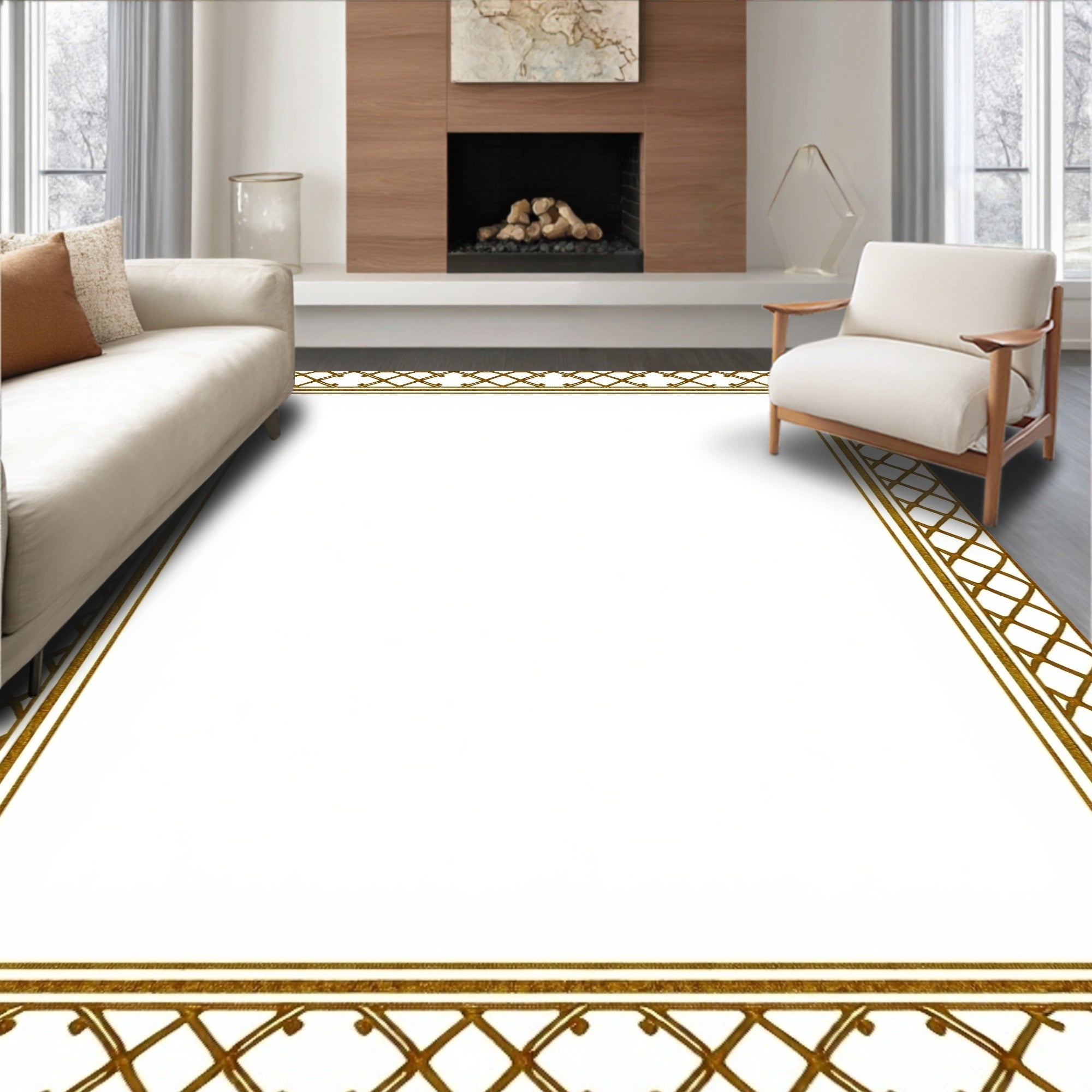 Golden Interlocking Lattice Border Rug