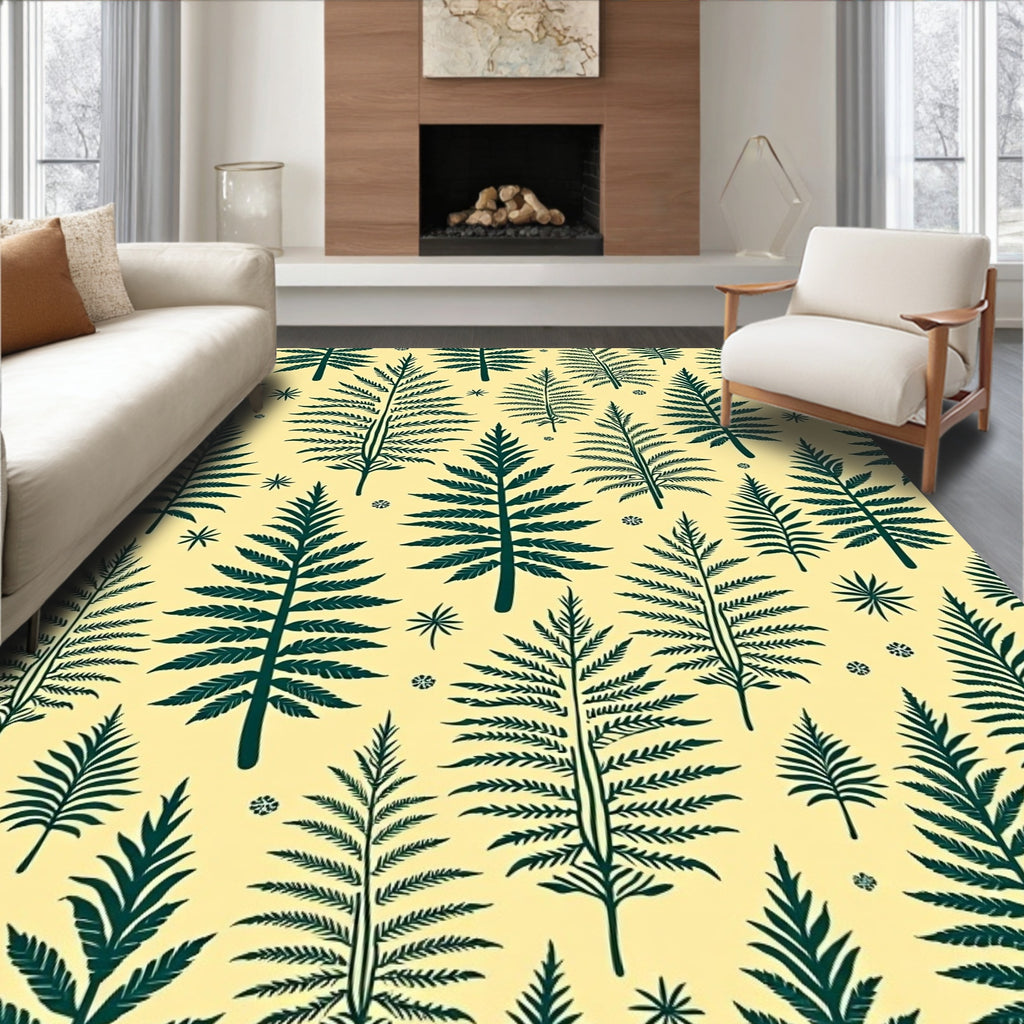 Forest Green Fern Foliage Yellow Rug