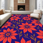 Crimson Floral Starburst Navy Rug