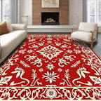Crimson Floral Scroll Border Rug