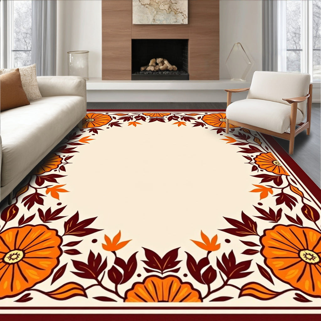 Autumn Pumpkin Floral Border Rug