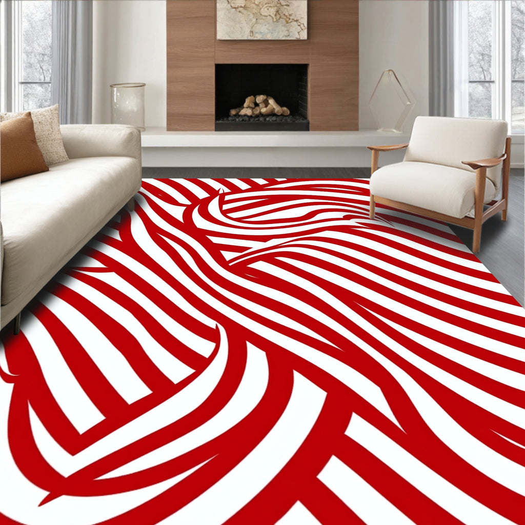 Crimson White Swirling Stripe Rug