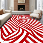Crimson White Swirling Stripe Rug