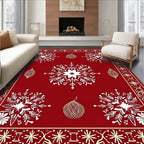 Crimson White Snowflakes Ornate Border Rug