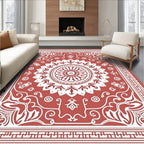Crimson White Floral Medallion Border Rug