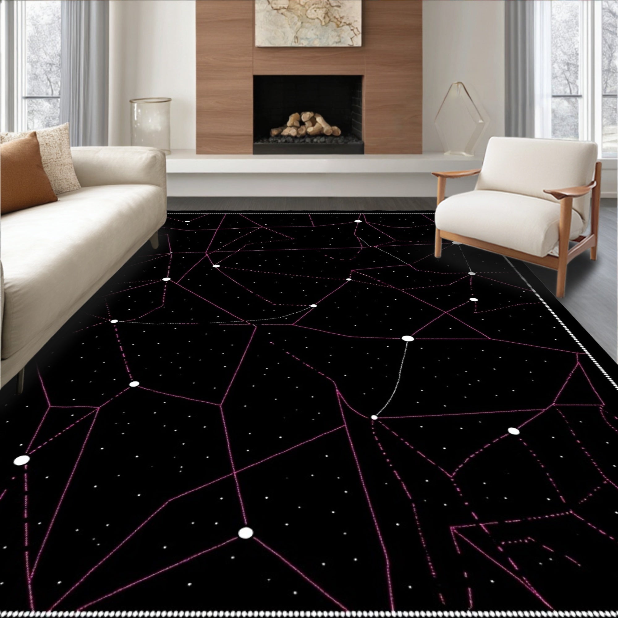 Black Cosmic Connect The Dots Rug