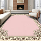 Ornate Pink Scroll Leaf Border Rug