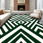 Dark Green White Geometric Maze Rug