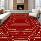 Crimson Gold Geometric Circuit Board Rug