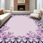 Ornate Lilac Floral Scroll Frame Rug