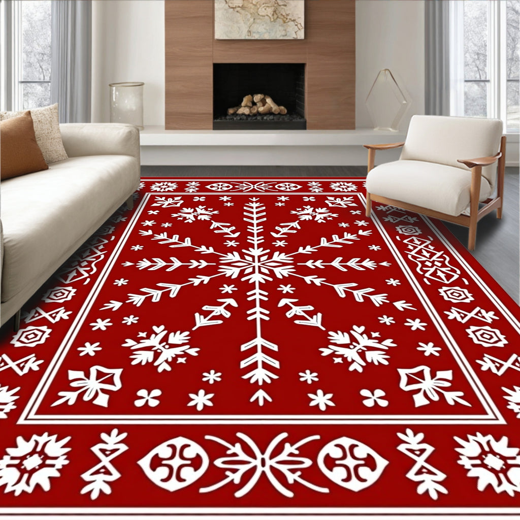 Crimson Snowflake Folk Art Rug