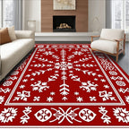 Crimson Snowflake Folk Art Rug