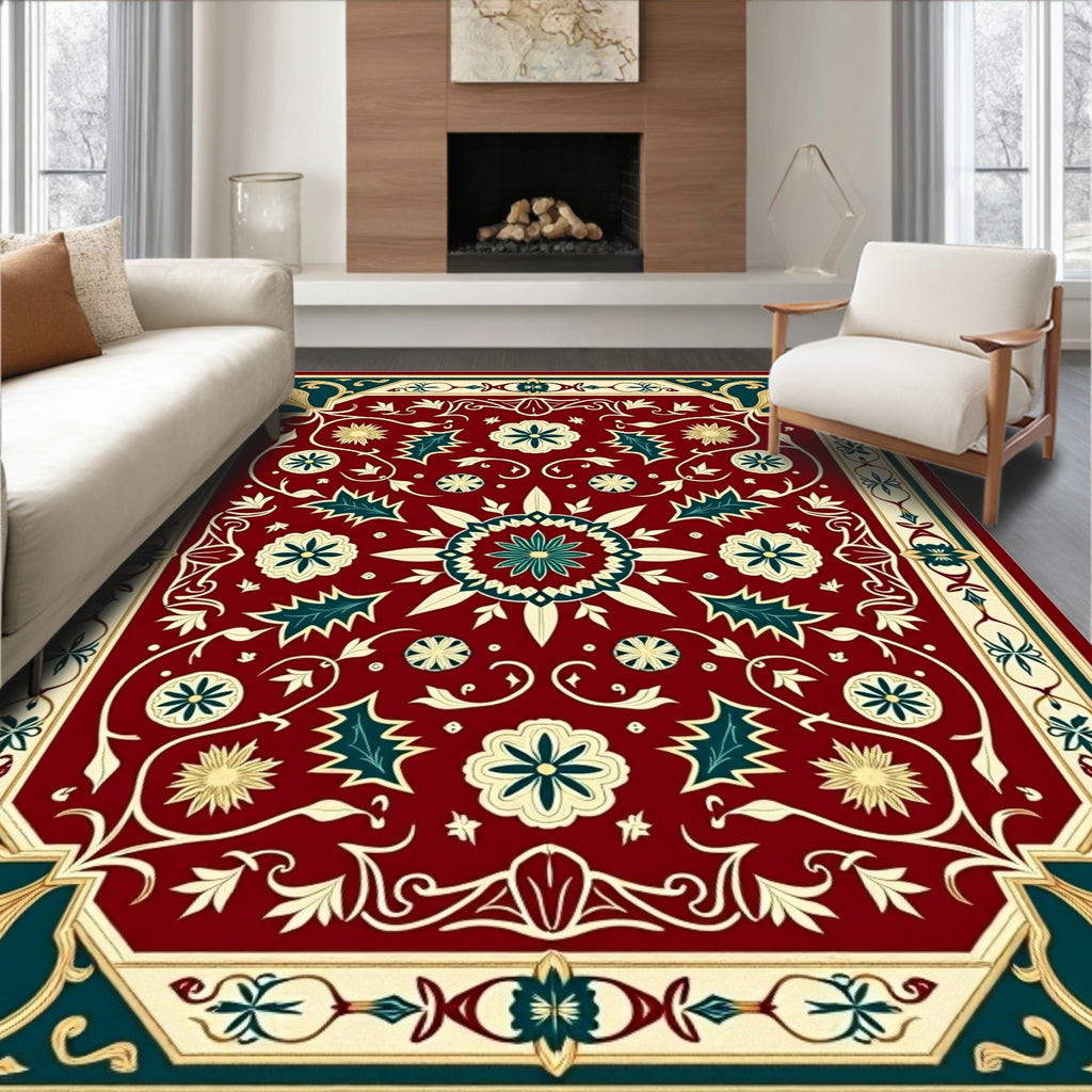 Crimson Teal Floral Medallion Rug
