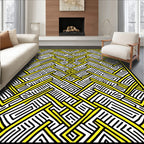 Abstract Yellow Geometric Maze Rug
