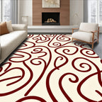 Deep Red Swirling Vine Abstract Rug