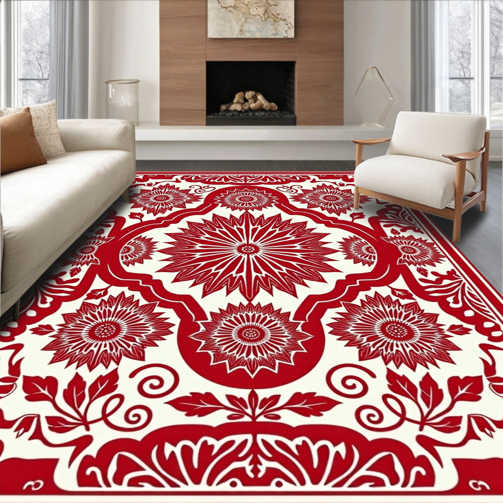 Crimson Petal Symmetry Central Bloom Rug