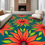 Bold Orange Floral Teal Garden Rug