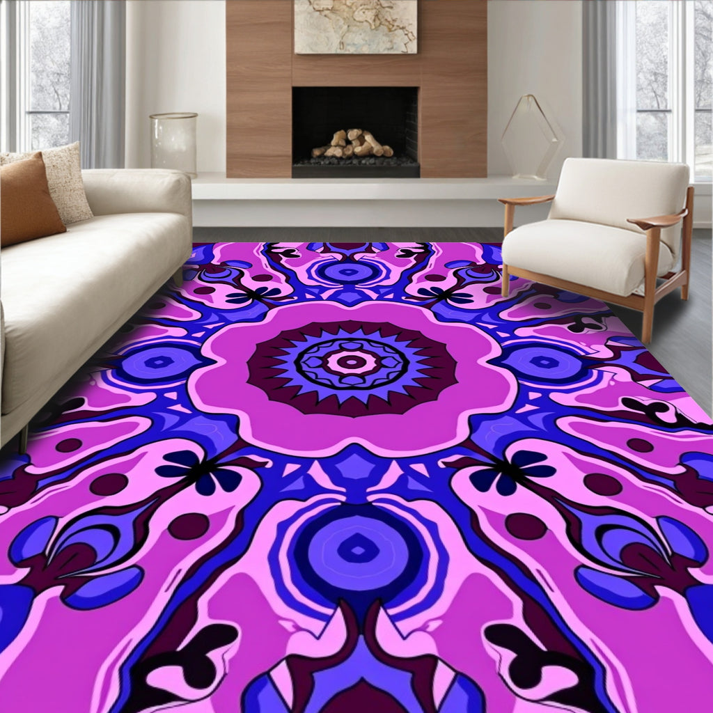Vibrant Pink and Blue Psychedelic Mandala Rug