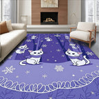 Whimsical Purple Snow Cat Forest Rug