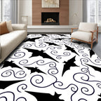 Black Flying Bats Swirling Vines Rug