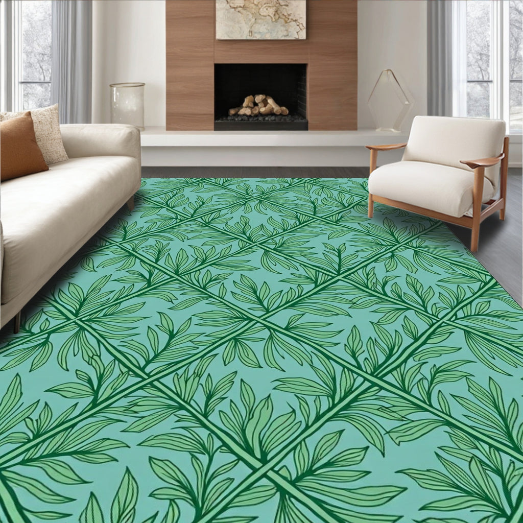 Art Nouveau Green Leaf Trellis Rug