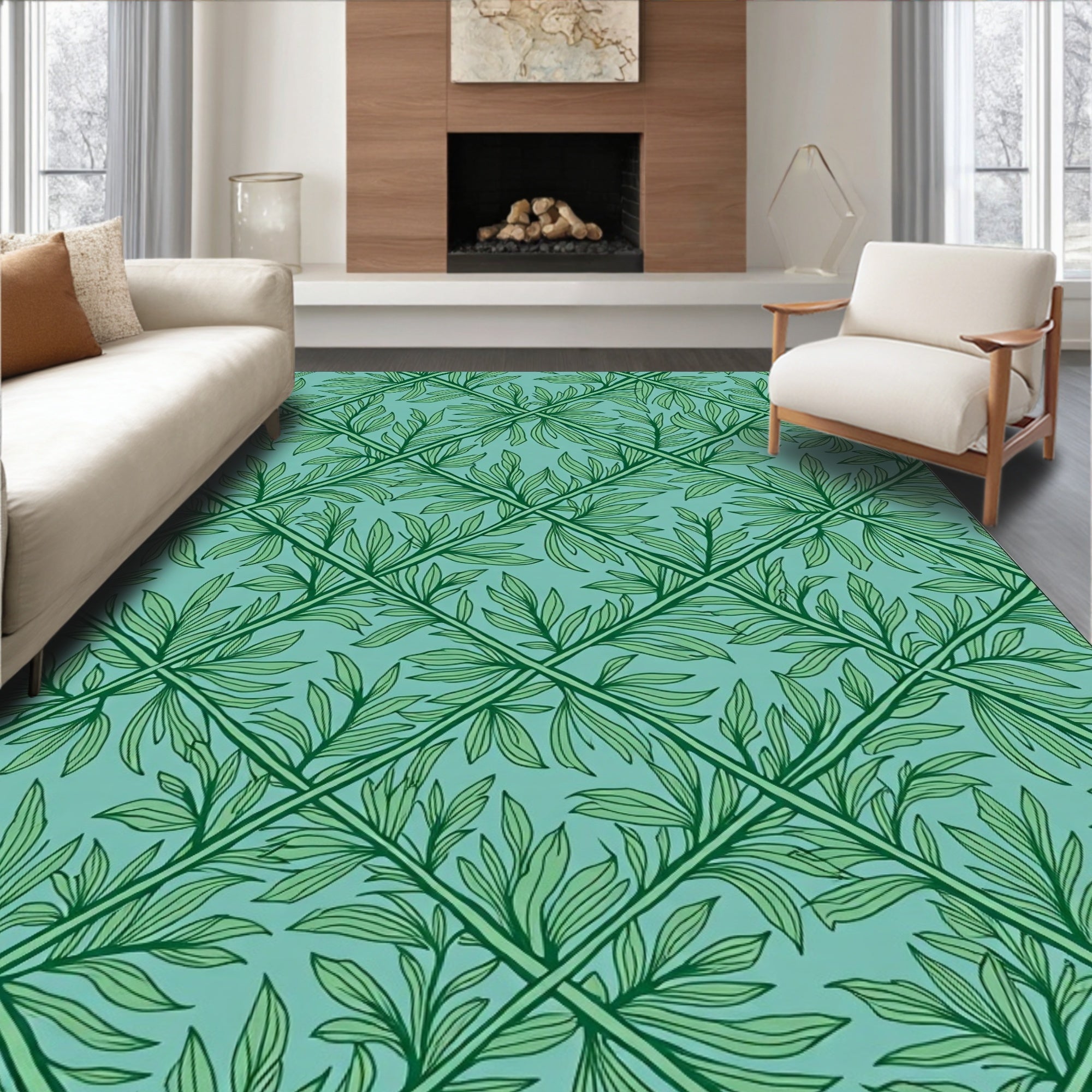 Art Nouveau Green Leaf Trellis Rug