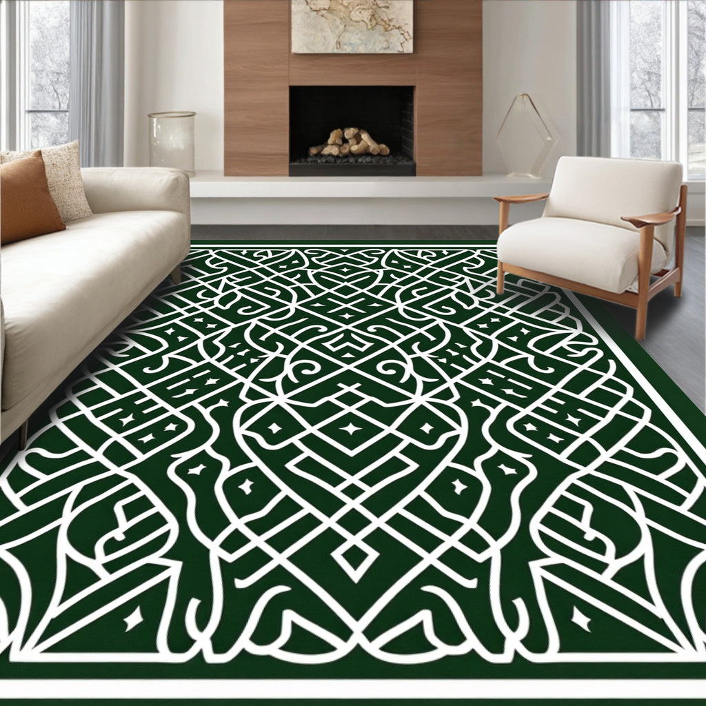 Intricate White Emerald Celtic Knot Rug