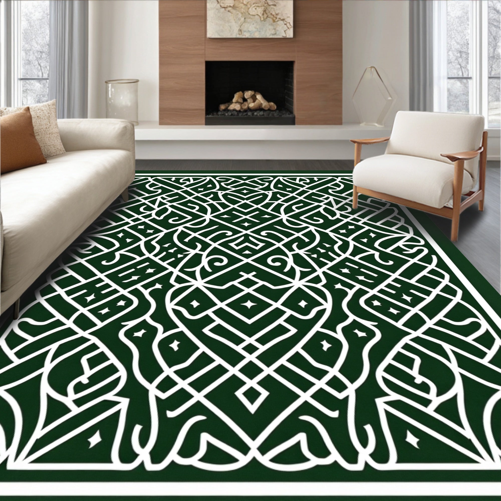 Intricate White Emerald Celtic Knot Rug
