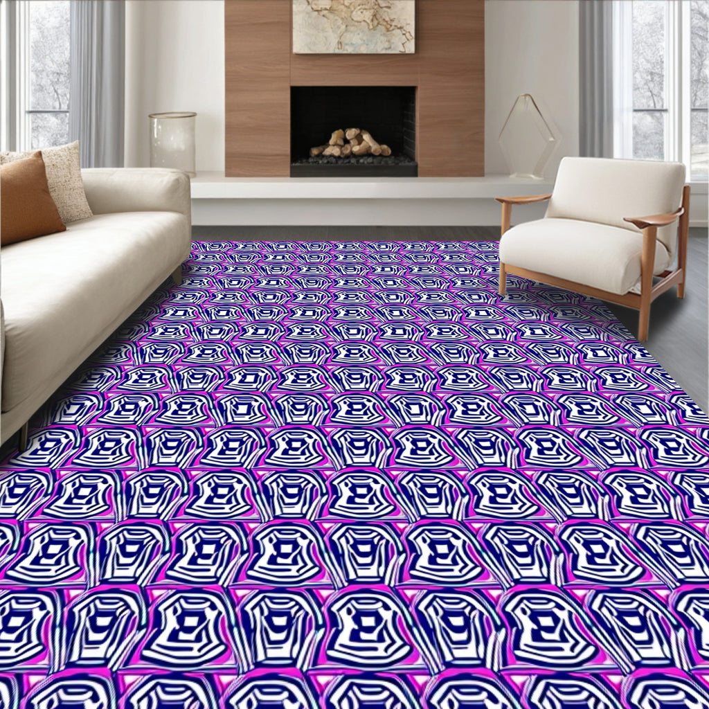 Navy Pink Geometric Maze Rug