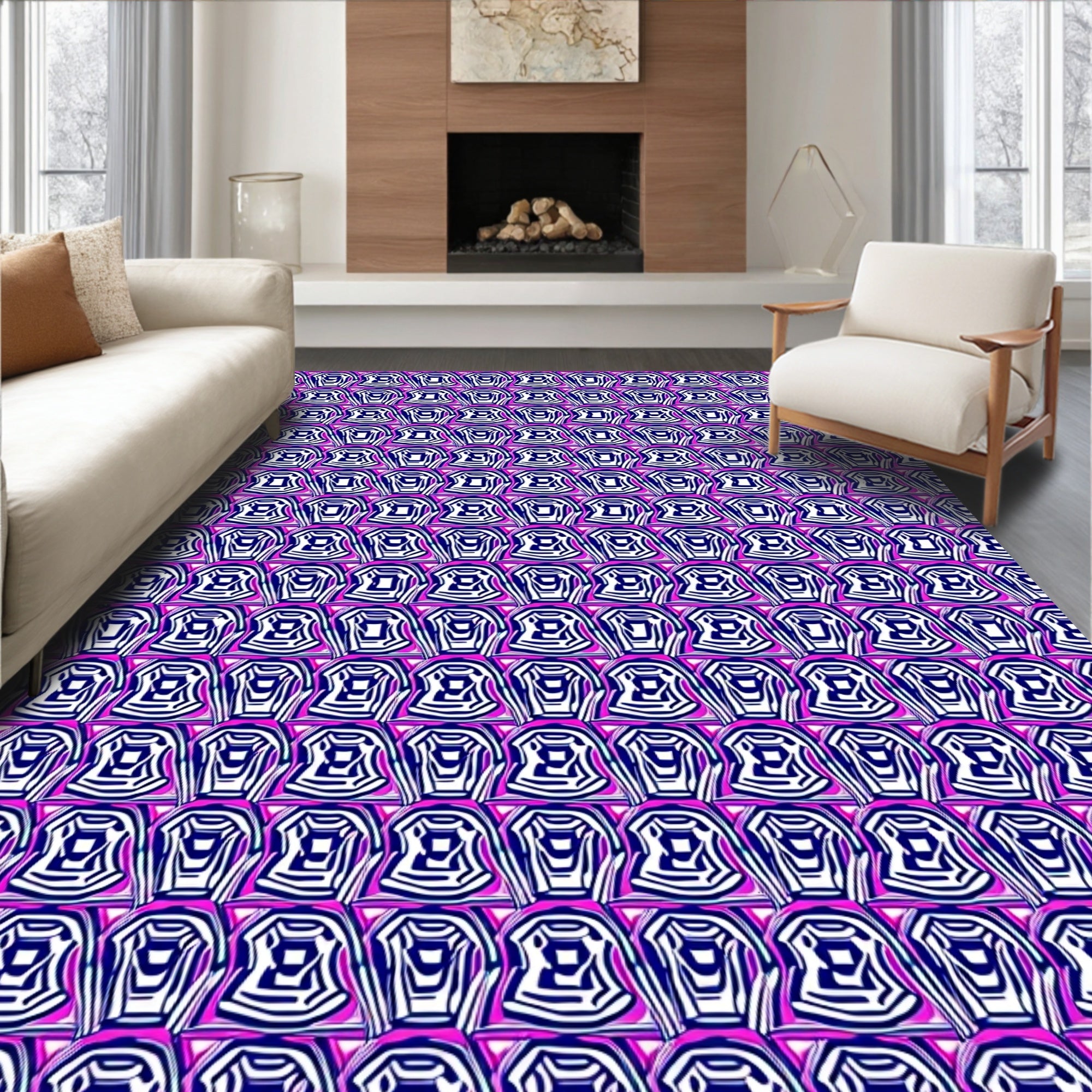 Navy Pink Geometric Maze Rug