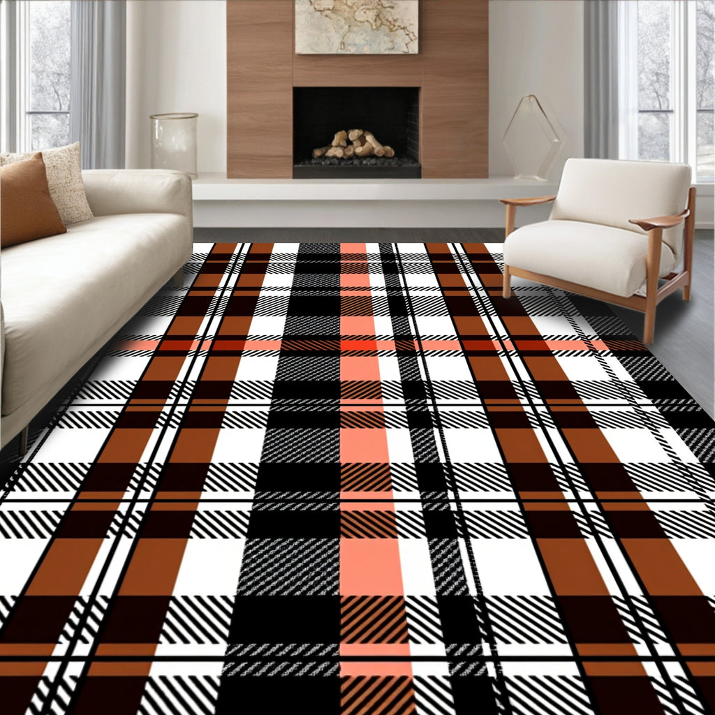 Classic Plaid Black Orange White Rug