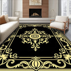Black And Gold Classic Floral Ornament Rug