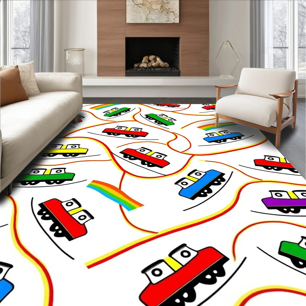 Colorful Train Rainbow Swirl Rug