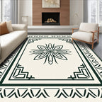 Dark Forest Green Floral Medallion Border Rug