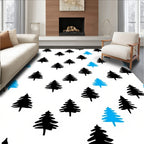 Simple Blue Black Evergreen Trees Rug