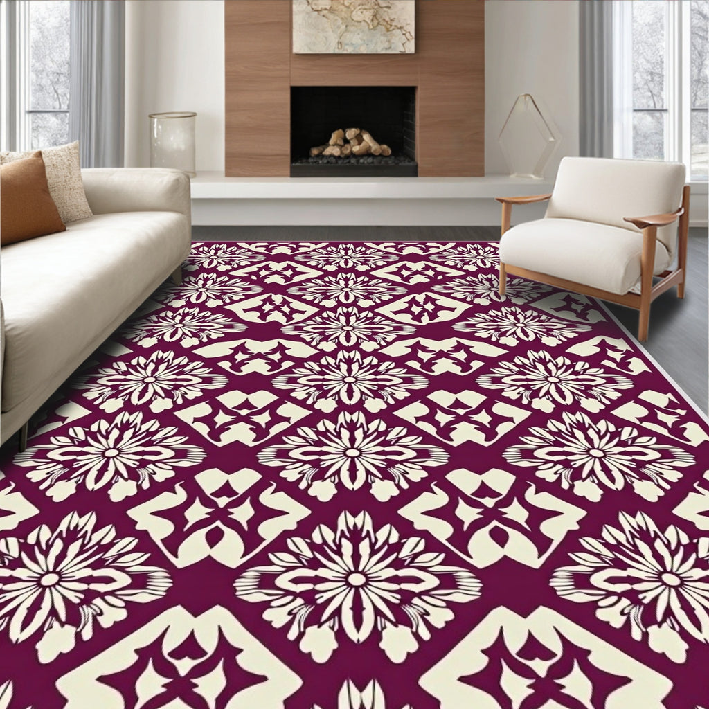 Dusky Rose Flower Diamond Medallions Rug