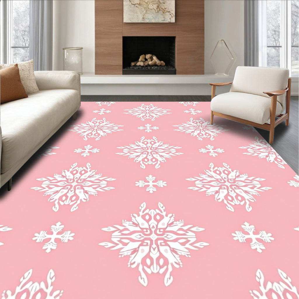Coral Pink White Floral Medallion Rug