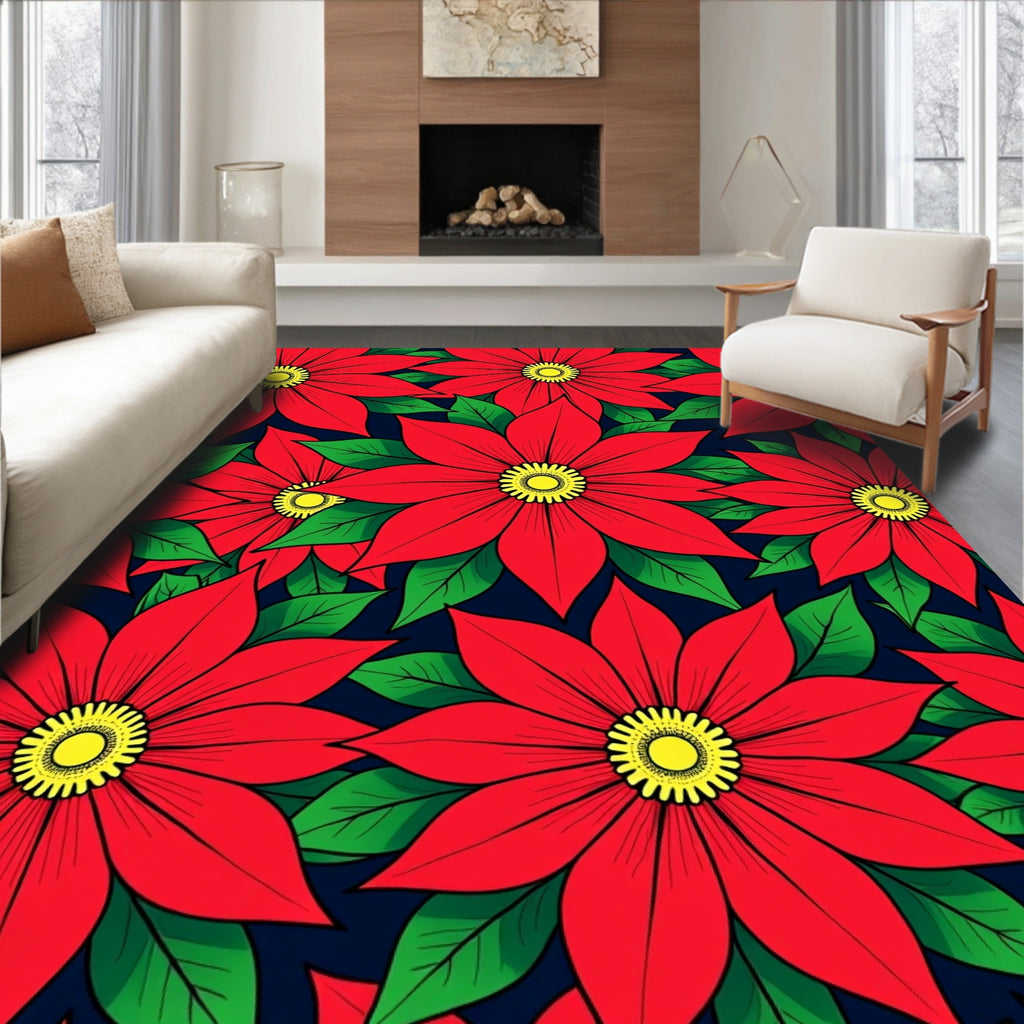 Bold Red Floral Blossom Abundance Rug