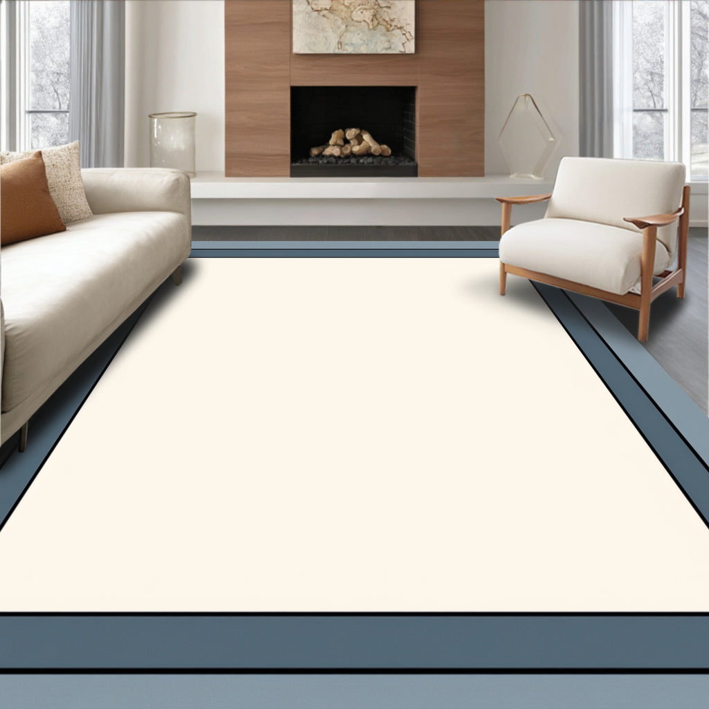 Simple Geometric Frame Ivory Blue Rug
