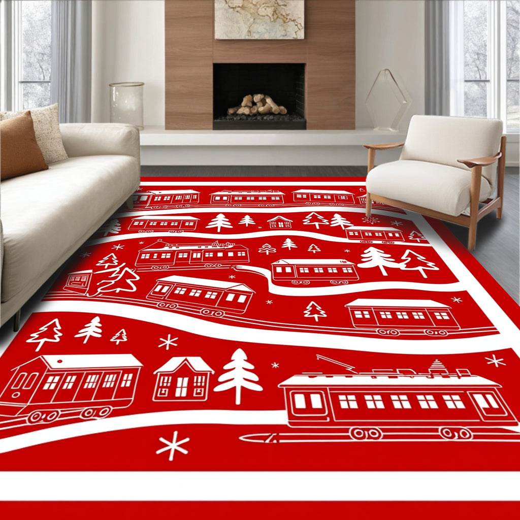 Vintage Red Streetcar Holiday Collection Rug